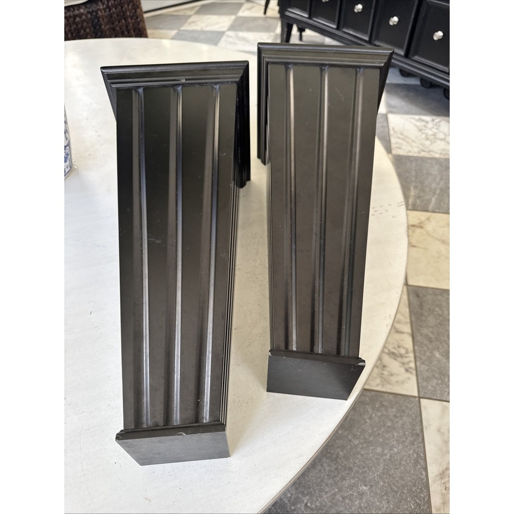 Vtg 1990s Pair Global Views Williamsburg Fluted Black Wood Wedge Wall Sconce 18"
